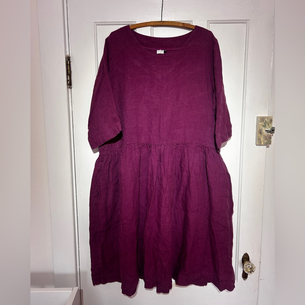 Len OK langenlook XXL 100% Linen Dress 3/4 Sleeve Purple/Pink